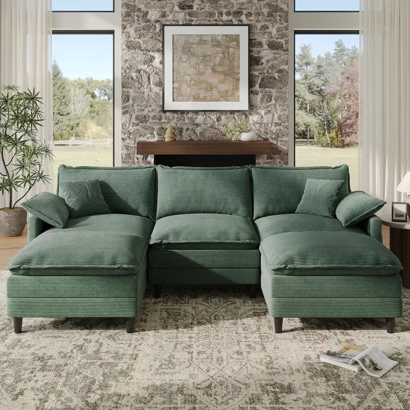 Green Cloud Couch with 2 Ottomans