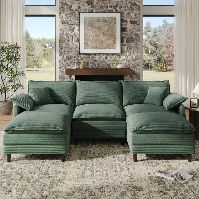 Green Cloud Couch with 2 Ottomans